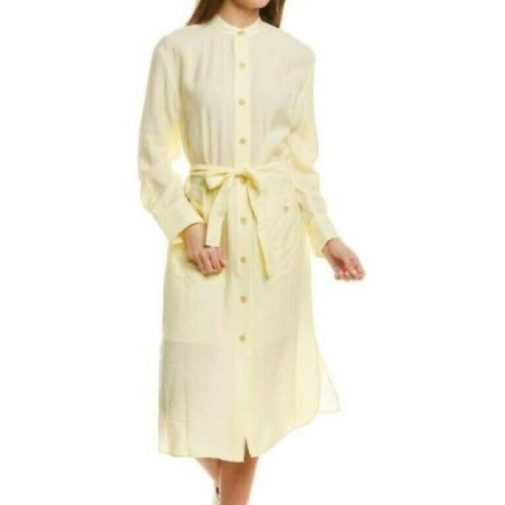 Vince Soft Yellow Button-Front Midi Shirt Dress